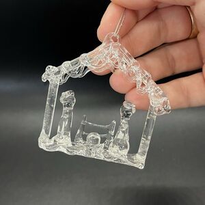 Hand Made Spun Glass Nativity Scene Christmas Ornament 2”